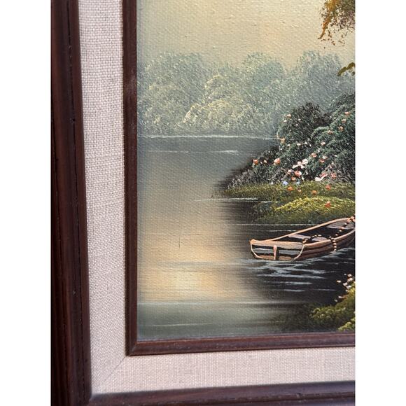 Vintage C. Cushman Original Oil Painting Signed Tree Boat Lake Landscape - Picture 6 of 16